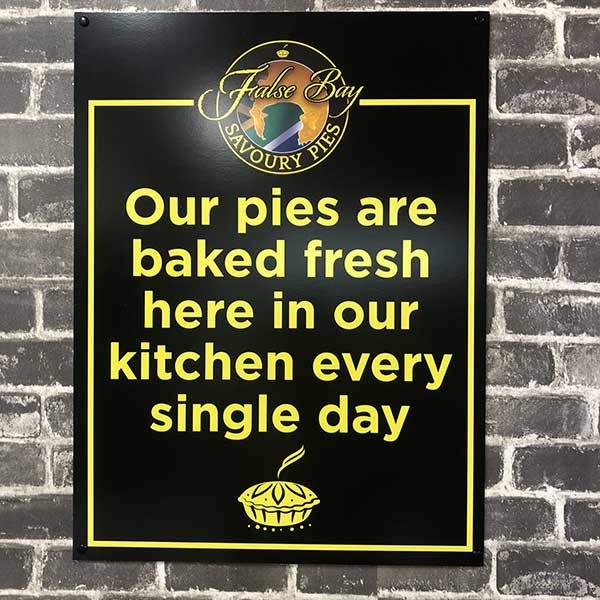 False Bay Pies Baked Fresh Sign